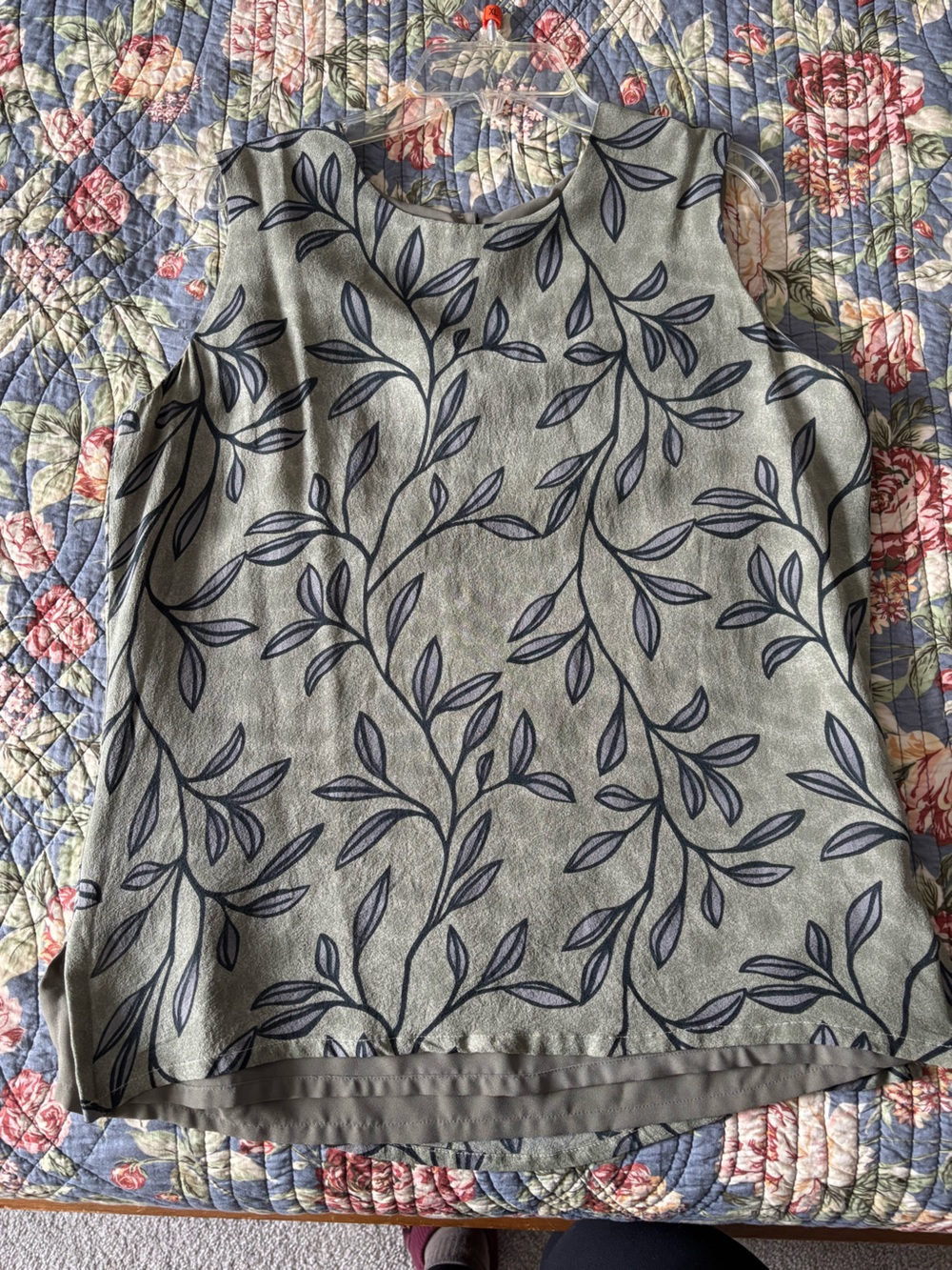 Vintage Blue Leaf Pattern silk layered tank blouse